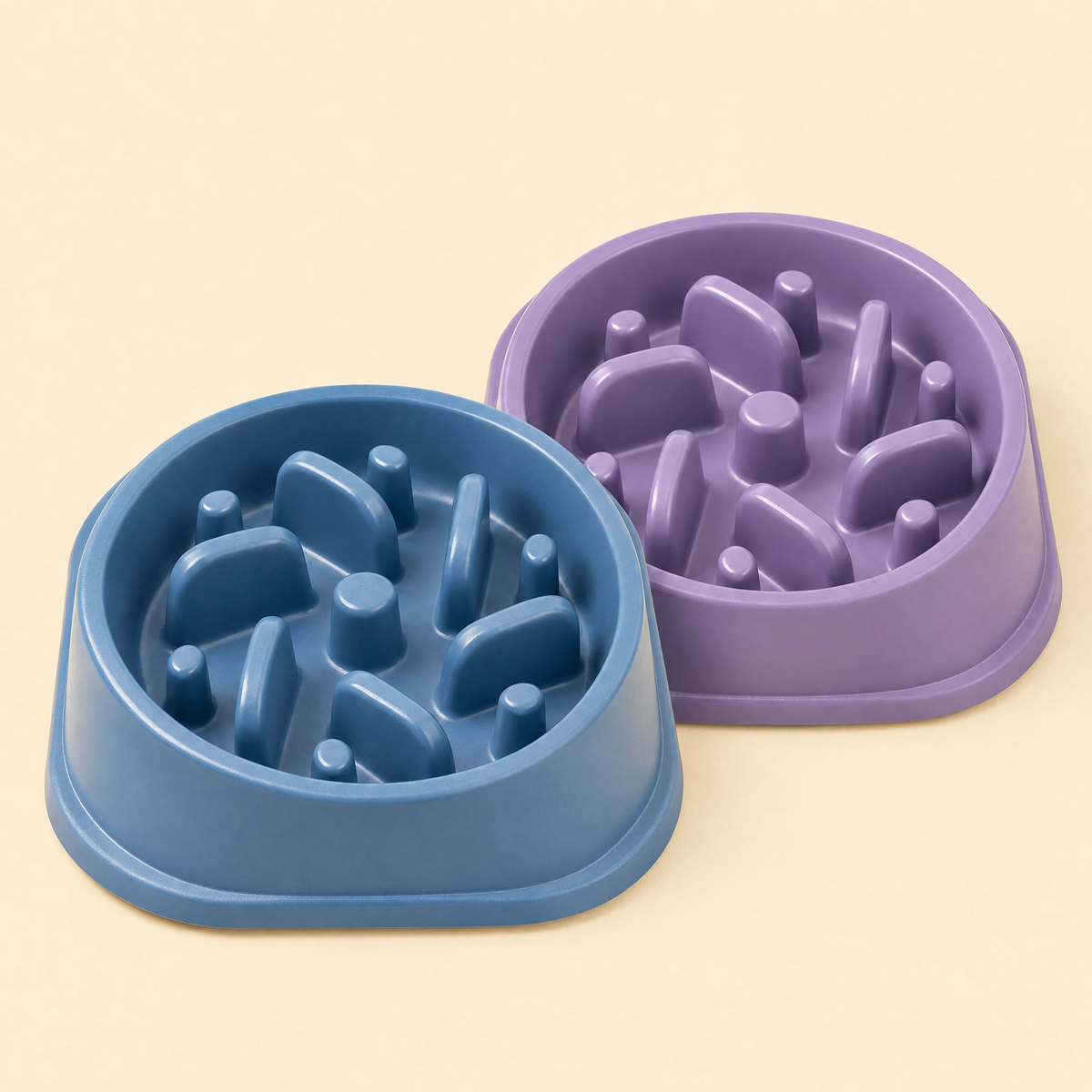 Lot de deux gamelles anti-glouton, bleue et violette
