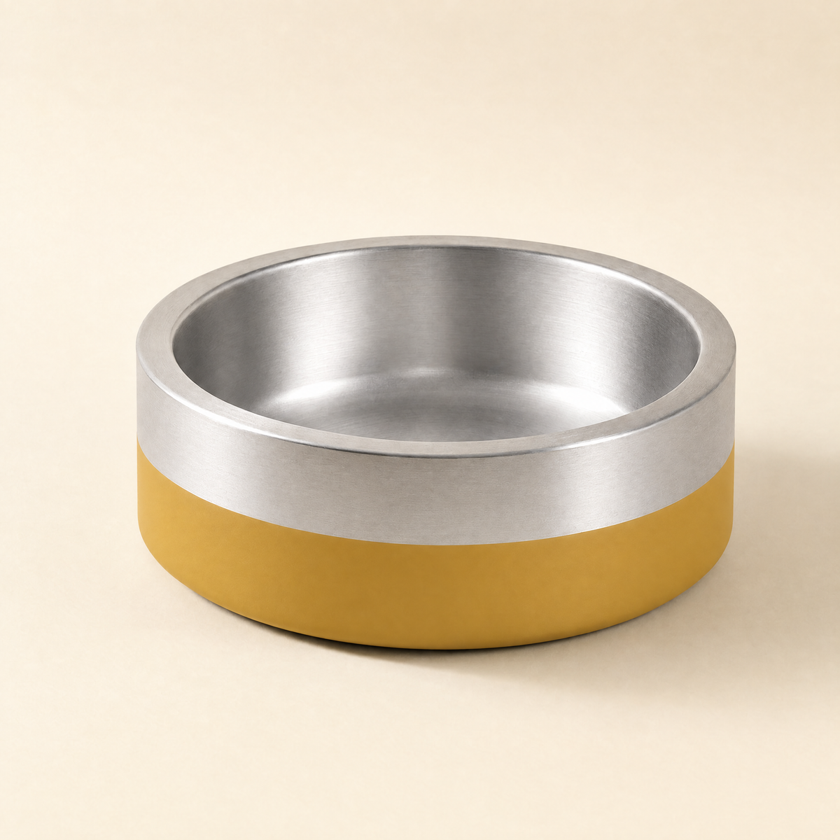 Gamelle en inox à large diamètre, base jaune moutarde