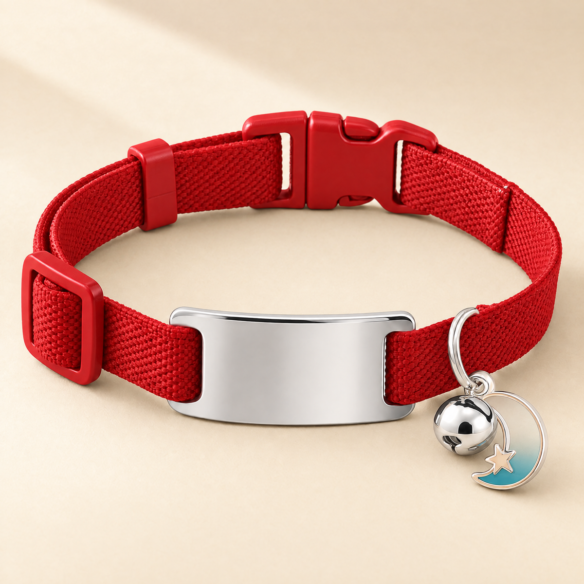 Collier chat élastique rouge, médaille argentée