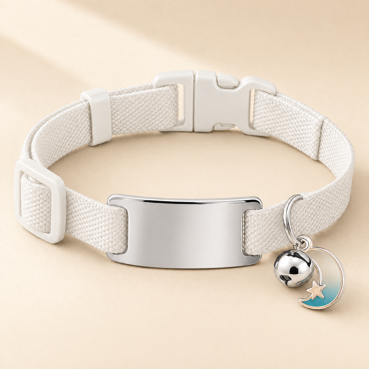 Collier chat élastique blanc, médaille argentée