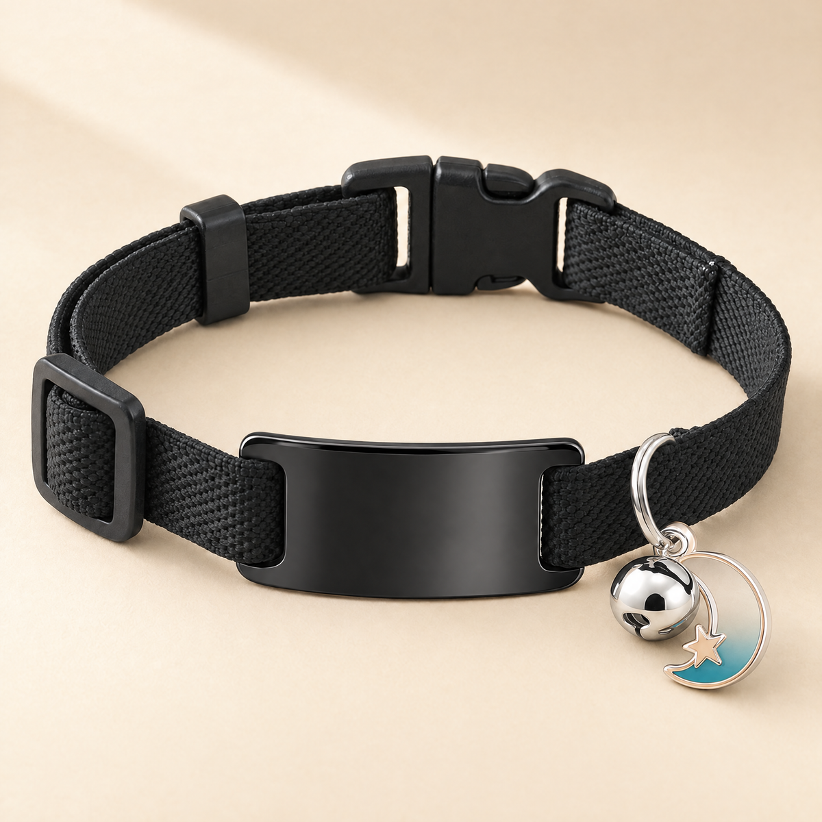 Collier chat élastique noir, médaille noire